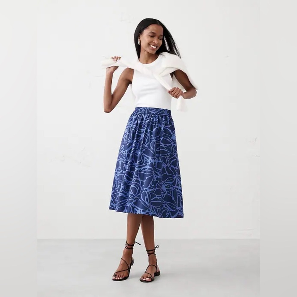 NWT Banana Republic Blue Floral Poplin Midi Skirt - Size M